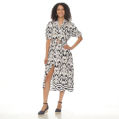 Imagen 2 del producto Vestido Manga Corta Estampado Escote V Con Cinturon