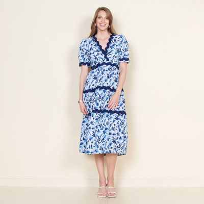 Vestido Manga Corta Estampado Con Escote Cuadrado