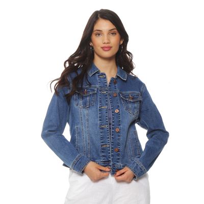 Chaqueta Denim Manga Larga Abotonada En Delantero Y Bolsillo