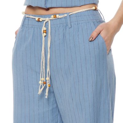 Imagen 2 del producto Pantalon Wide Leg Lino Listado Con Cintura Elasticada
