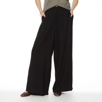 Pantalon Wide Leg Tiro Alto Pretina  Basica 1 Boton