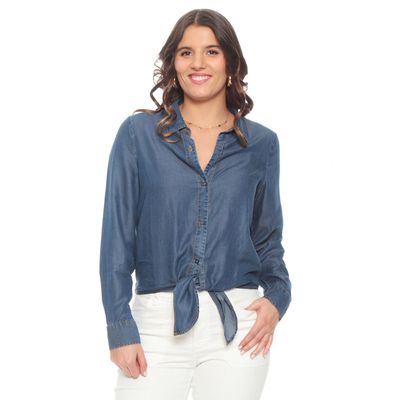 Blusa Lyocell Manga Larga Abotonada En El  Delantero