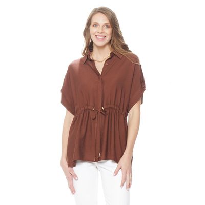 Blusa Safari Manga Corta Con Cuello Y Cintura Ajustada