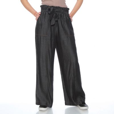 Pantalon Lyocell Wide Leg Tiro Alto Pretina Elasticada Con Lazo