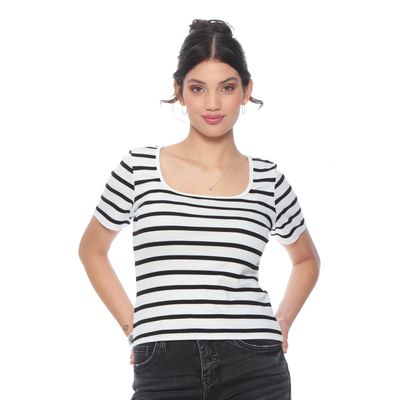Polera Manga Corta Listada Escote Cuadrado