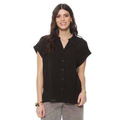 Blusa Manga Corta Escote V Abotonada En Delantero