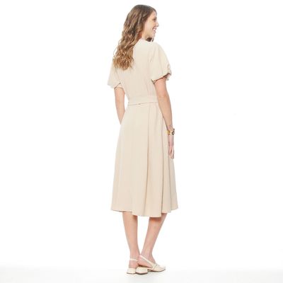 Imagen 2 del producto Vestido Manga Corta Solido Escote V Con Lazo En Cintura Y Bolsillos