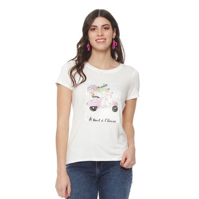 Polera Manga Corta Escote  Redondo Con Estampado