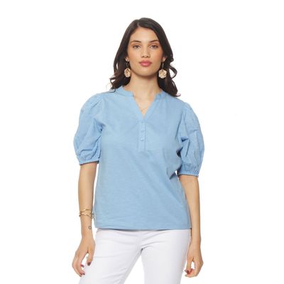 Polera Manga Corta Abotonada En Delantero Escote V