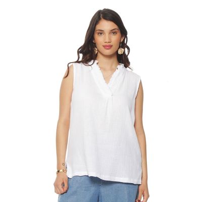Blusa Sin  Manga Solido  Escote V