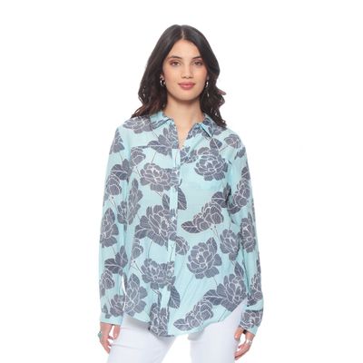 Blusa Manga Larga  Estampada Abotonada En Delantero