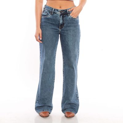 Jeans Wide Leg Tiro  Alto  Pretina Basica 1 Boton
