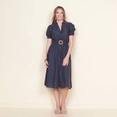 Vestido Manga Corta Abotonado En Delantero