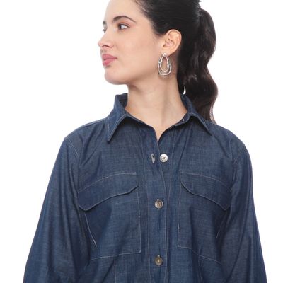 Imagen 2 del producto Blusa Manga Larga Denim Abotonada En Delantero Con Bolsillo