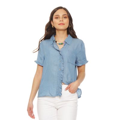 Imagen 1 del producto Blusa Manga Corta Lyocell Delantero Ruchas Bolsillo Parche