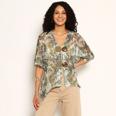 Chaleco Estampado Manga Corta Tejido Escote V Con Botones