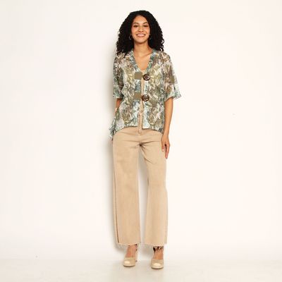 Imagen 2 del producto Chaleco Estampado Manga Corta Tejido Escote V Con Botones