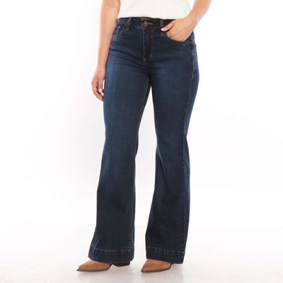 Jeans Tiro Medio Flare Pretina Basica Un Boton