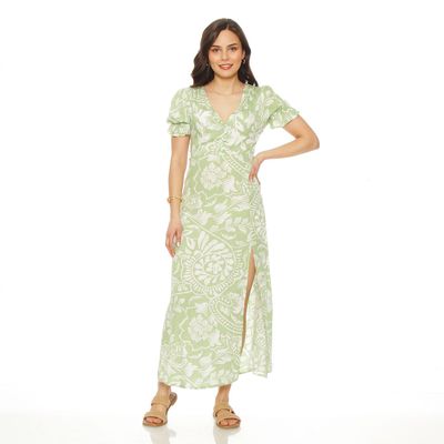 Vestido Estamapado Manga Corta Escote V