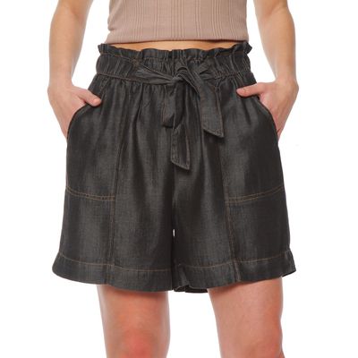 Bermuda Lyocell Tiro Alto Pretina Elasticada Con Lazo Y Bolsillo