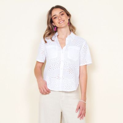 Blusa Abotonada Manga Corta Schiffli