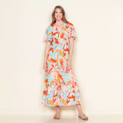 Vestido Estampado Manga Corta Escote V