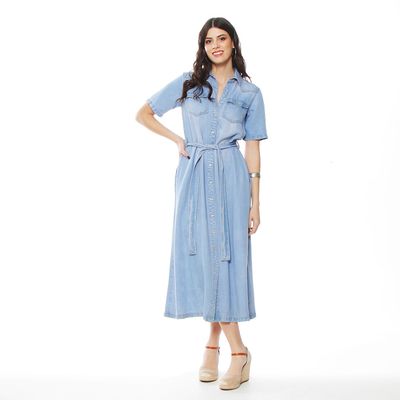 Imagen 2 del producto Vestido Manga Corta Lyocell Con Lazo En Cintura Y Bolsillo