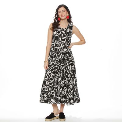 Vestido Sin Manga Estampado  Escote Redondo Con Bolsllo