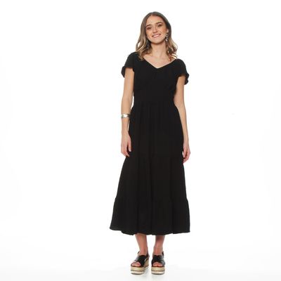 Vestido Manga Corta Solido Escote V