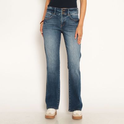 Jeans Recto Tiro Alto Pretina 2   Botones