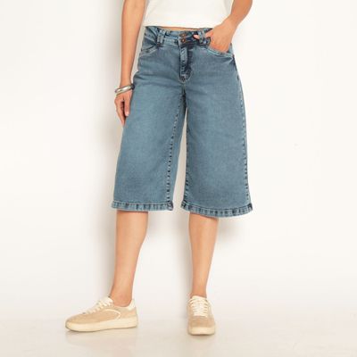 Bermuda Jort Denim Tiro Alto Pretina Interna 2 Botones