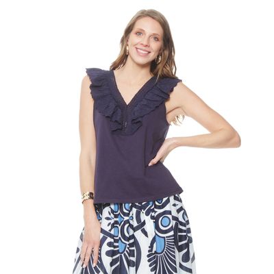 Polera Sin Manga Escote V Con Volante