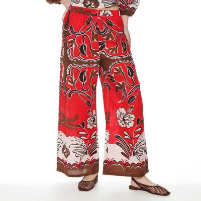 Pantalon  Wide Leg Estampado Tiro Alto Pretina Basica