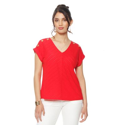 Imagen 1 del producto Polera Manga Corta Solido Escote V Con Ojetillo