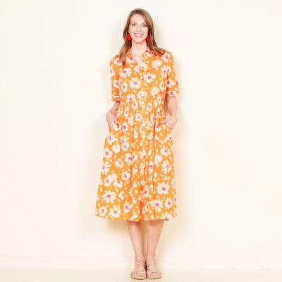 Vestido Manga Corta Estampado Abotonado En El Frente