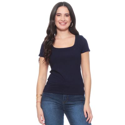 Polera  Manga  Corta Solida Escote Cuadrado