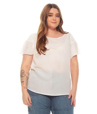 Blusa Manga Corta Con Detalle Solida Escote Redondo