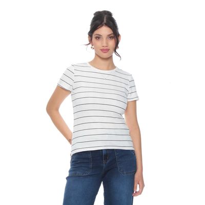 Polera Manga Corta Listada Escote Redondo