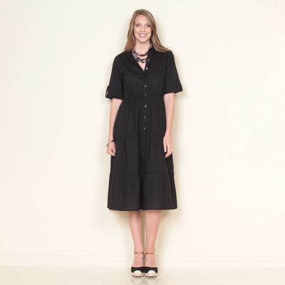 Vestido Solido Abotonado En El Delantero