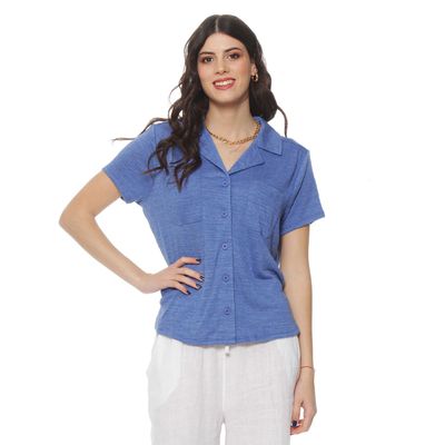 Imagen 1 del producto Blusa Manga Corta Escote V Con Cuello Y Bolsillos