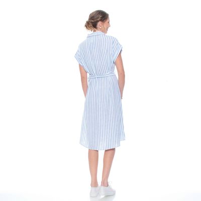 Imagen 2 del producto Vestido Manga Corta Listado Con Lazo En La Cintura