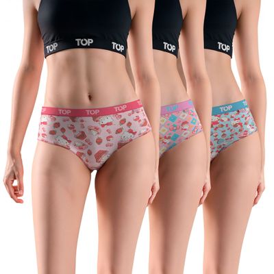 CALZÓN PANTALETAS ALGODÓN CON ELÁSTICO PACK 3 HELLO KITTY C4 TOP