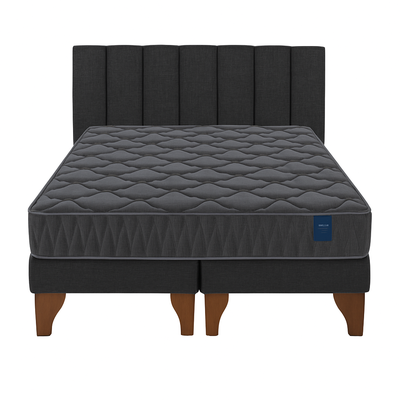 Imagen 2 del producto Cama Europea Somnia 2 Plazas + Respaldo Lino Tubular + Patas Plastico Color Caoba