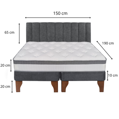 Imagen 2 del producto Cama Europea Stella 2 Plazas + Base Gris Patas Madera Color Caoba + Respaldo Lino Tubular Gris