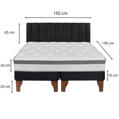 Imagen 2 del producto Cama Europea Stella 2 Plazas + Base Negro Patas Madera Color Caoba + Respaldo Lino Tubular Negro