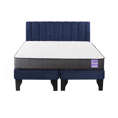 Cama Europea 2 Plazas + Respaldo Tubular Negro Azul