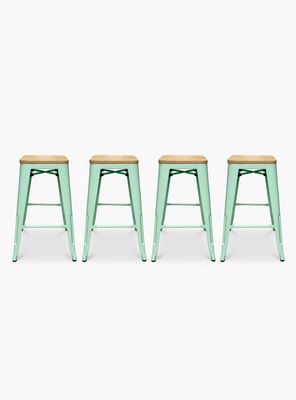 Pack 4 Taburetes Tolix 66 Asiento Madera Menta
