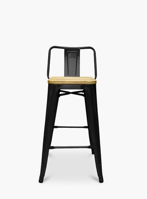 Taburete medio 66 Tolix madera c/ resp Negro