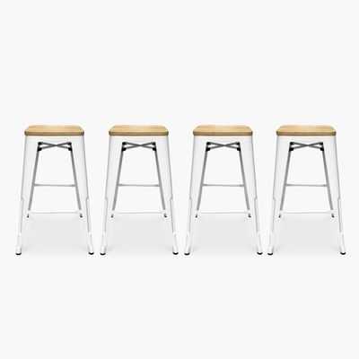 Pack 4 Tolix Taburetes 66 Madera Blanco