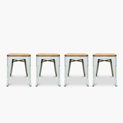 Pack 4 Pisos Tolix Asiento Madera Blanco